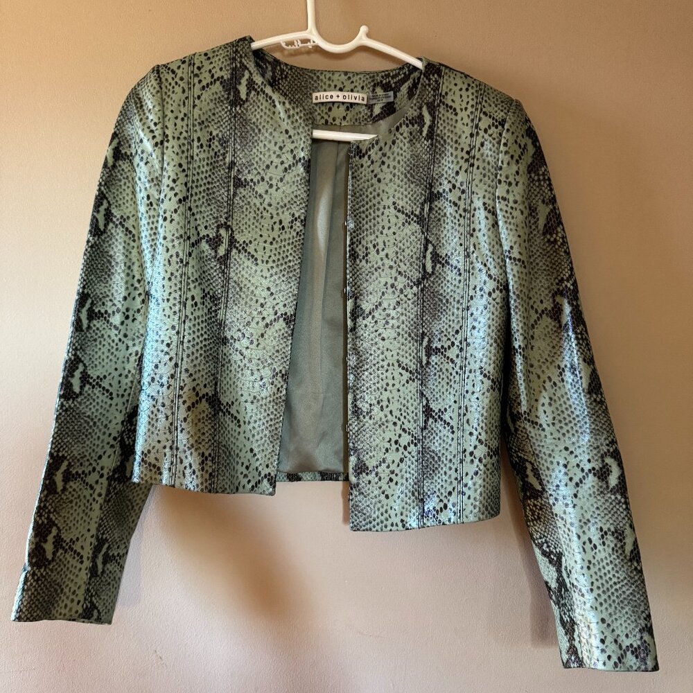 Alice + Olivia Green Snake print leather jacket